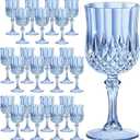 7OZ Plastic Wine Glasses, Reusable Vintage Goblets Unbreakable Drinking Glasses Crystal Water Cups Champagne for Wedding, Parties, Mother's Day (24, Blue)