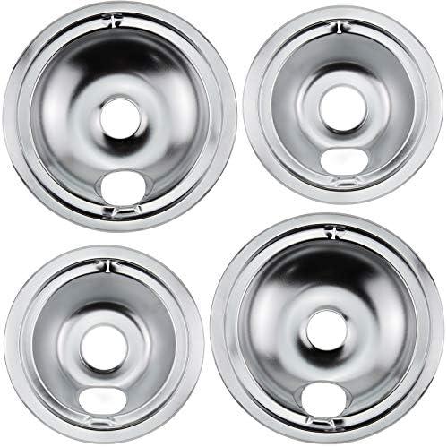 WB31T10010 Pack Of 3, WB31T10011 Pack Of 1, Chrome Range Drip Pans by Blutoget- Electric Stove Drip Pans Fit for GE Hotpoint Ken-more Electric Range with Locking Slot-Includes, WB31T10010 Size is 7.5" Inch, WB31T10011 Size Is 9.3/4" Inch