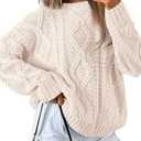 Trendy Queen Women's Oversized Cable Knit Crewneck Sweaters, Cream, Size XL