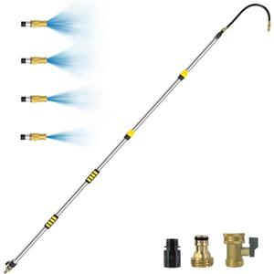 Buyplus 18FT Reach Telescopic Gutter Cleaning Tools from the Ground, Long Reach Gutter Cleaner Wand with Hose Attachment, Rain Gutter Cleaner Tool with Extension Pole for 2nd Story House, 10FT