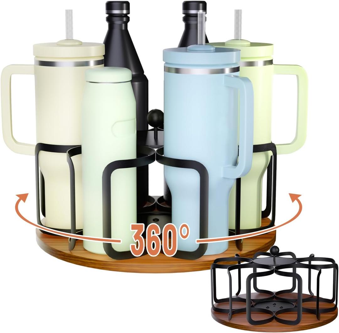 MAYtobe Water Bottle Organizer for Stanley 40/36/30/20 oz Tumbler, Stanley Cup Holder, Rotatable Cup 6-Cup Storage Rack for Stanley, Bottle Organizer, Ideal Presnent, Black