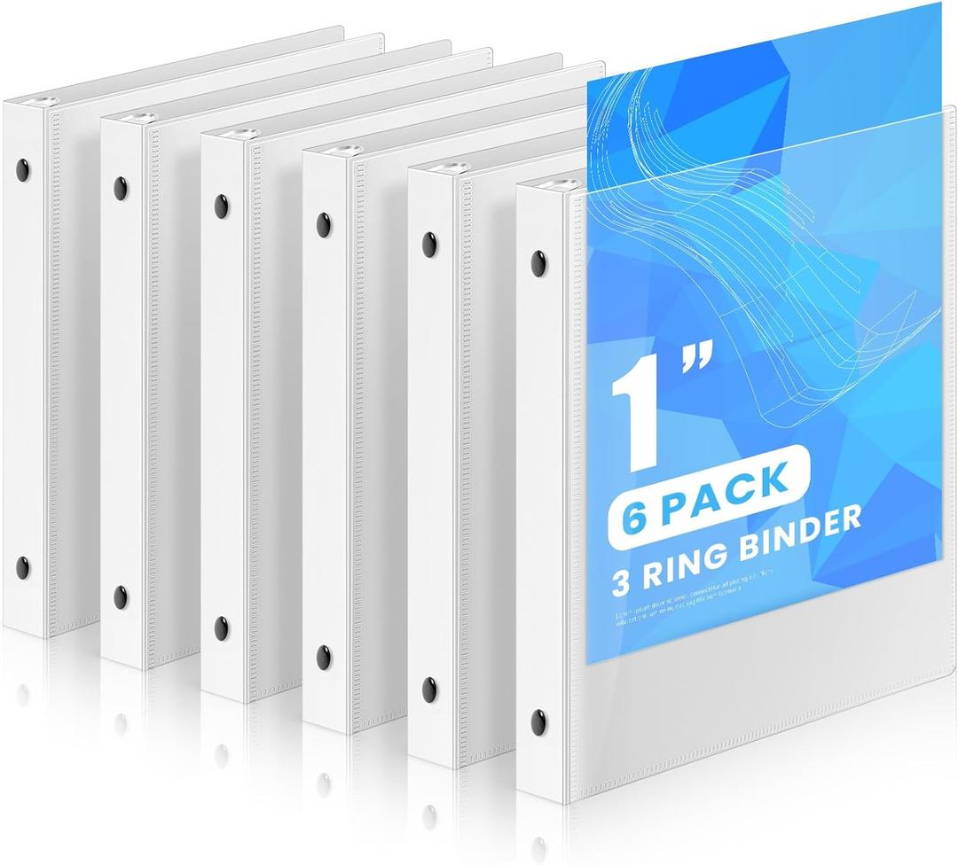 Henoyso 6 Pcs 1 Inch Mini 3 Ring Binders with Clear Front View Cover, Round Ring White A5 Binders Bulk Pack for School Office, Holds up to 240 Sheets, 5.5 x 8.5 Paper Half Letter Pages Organizer