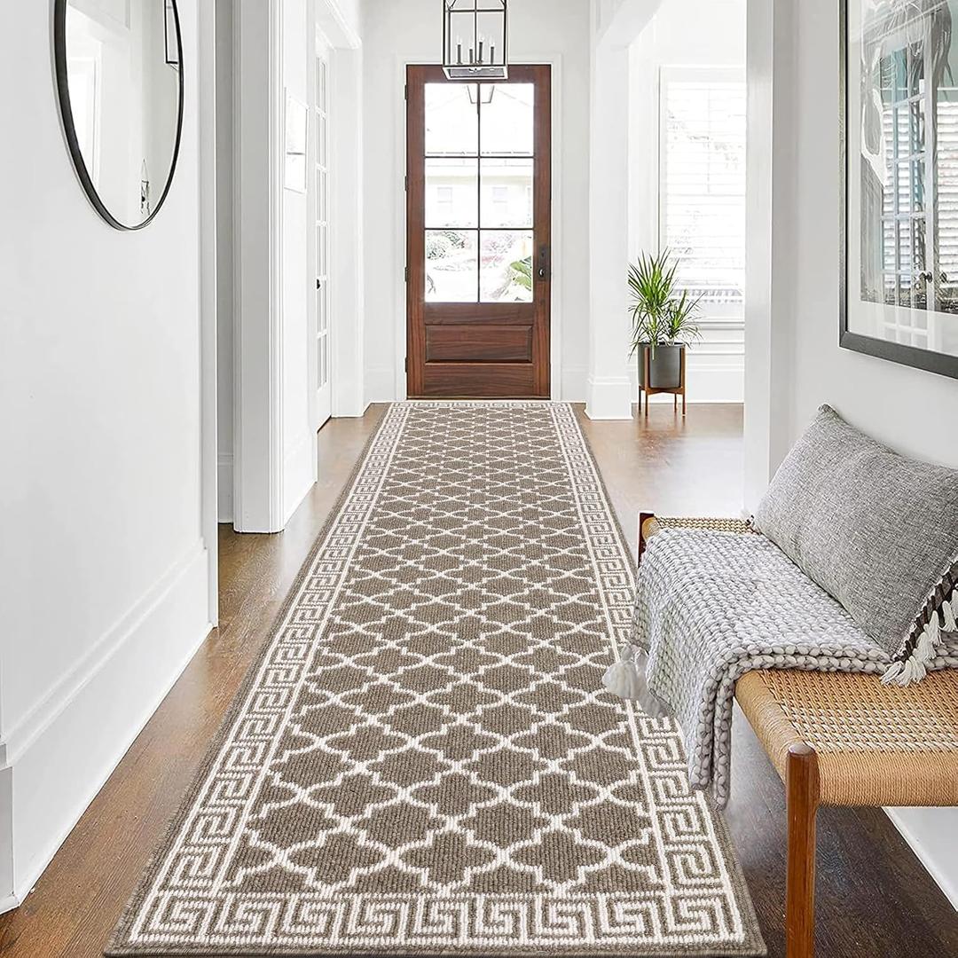 Pauwer Hallway Runner Rug 2'8"x10' Washable Kitchen Runner Rugs Non Slip Entryway Rug Long Door Mat Indoor Entrance Absorbent Laundry Room Floor Mat Carpet Doormat Front Door Rug, Brown