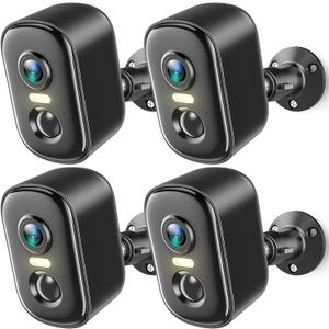 2K Security Cameras Wireless Outdoor, 4 Pack Battery Powered WiFi Cameras for Home Security with AI Motion Detection, Spotlight Color Night Vision, 2-Way Talk, Siren Alarm, IP65, Cloud/SD Storage