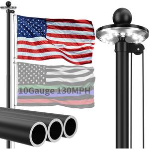 20 FT Heavy Duty Flag Pole 130MPH Wind Test 10 Gauge with Solar Light