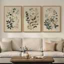 Framed Vintage Botanical Wall Art for Living Room, 3 Piece Neutral Floral Canvas Artwork for Modern Farmhouse Walls, Rustic Green Flower Painting Prints for Bedroom Office Kitchen Wall Decor, 20x30, 20" W x 30" H x 3Pcs
