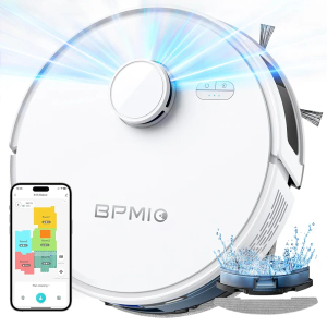 BPMIO Robot Vacuum Cleaner with Mop,5000Pa with LiDAR Navigation,5 floor Mapping,3 in 1 Robotic Vacuum with Auto Carpet Boost,APP/Alexa/WiFI,Self-Charging,Ideal for Pet Hair,Carpet,Hard Floor White