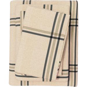 Great Bay Home Flannel Sheets Queen Size - 100% Turkish Cotton, Double-Brushed, Plaid and Stripe Bed Sheet Set - Ultra-Soft, Cozy, 4-Piece Bedding Set (Wide Plaid Blue & Tan)
