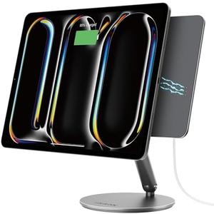 LULULOOK Magnetic Wireless Charging Stand for iPad Pro 13" M4 (2024) Only, 360° Rotating Base with Anti-Slip Pad, Aluminium Alloy Foldable iPad Pro Charging Stand with 1M Cable for Desk