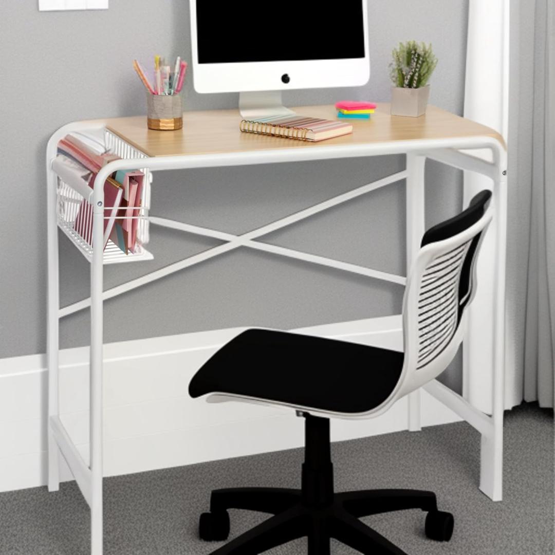 Honey-Can-Do Home Office Computer Desk with Side Basket, White OFC-09918 White