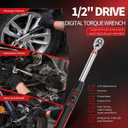 1/2" Digital Torque Wrench Set 6Pcs, 14.7-295Ft-lb(20-400Nm) ±2% Acc, Triple Vib/Beep/LED Alert, 5 Units, Torque Preset, Non-Marring Sockets, Ext Bar, Hard Case, Car Truck RV Tire Suspension Tool