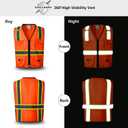SKSAFETY 10 Pockets Professional Level Safety Vest - Class 2 High Visibility Vest with Zipper, ANSI/ISEA Standard - Construction Work Vest (Orange, M)
