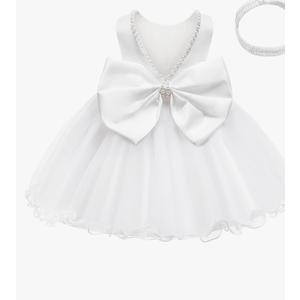 Baby Girls Dress Ruffle Lace Backless Bowknot Pageant Party Flower Wedding Dresses One One Size, White