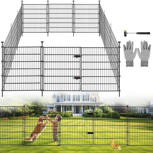 Garden Fence Panels with Gate 14.5ft(L) X 40in(H), Garden Fencing for Yard Includes Gloves, Hammer&Zip Ties, Rustproof Metal Wire Temporary No Dig Dog Fence Outdoor for Yard