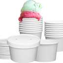 250 Sets White Paper Food Containers With Vented Lids, To Go Hot Soup Bowls, Disposable Ice Cream Cups (8oz)
