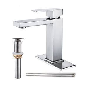 Brushed Nickel Bathroom Faucet, Single Hole Vanity Bath Faucet, Single Handle Modern Stainless Steel Bathroom Faucets for Sink 1 Hole with Pop Up Drain Stopper & Water Supply Hoses