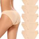 voenxe Women Bikini Underwear,Seamless Breathable Ladies Panties,No Show Comfortable Briefs Undies for Women,Hipster,5-Pack, M, Beige