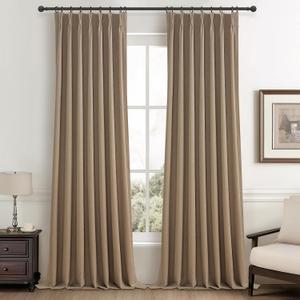 RustBrown Linen Pinch Pleated Blackout Curtains & Drapes 96 Inch Long Bedroom/Livingroom Farmhouse Curtains 2 Panel Sets, Neutral Track Room Darkening Thermal Insulated 8ft Back Tab Window Curtain
