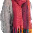 MissShorthair Chunky Colorful Scarf Oversized Blanket Scarves for Women Fluffy Big Thick Warm Shawl Winter, Red-multicoloured