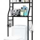 3-Tier Over The Toilet Storage, Metal Bathroom Shelve, Over Toilet Organizer Storage Rack, with Paper & Towel Holder, Space Saver Freestanding Shelf for Restroom Laundry Balcony, Black, 3-Tier Iron