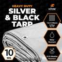 Heavy Duty Poly Tarp - 15' x 25' - 10 Mil Thick Waterproof, UV Blocking Protective Cover - Reversible Silver and Black - Laminated Coating - Grommets - by Xpose Safety