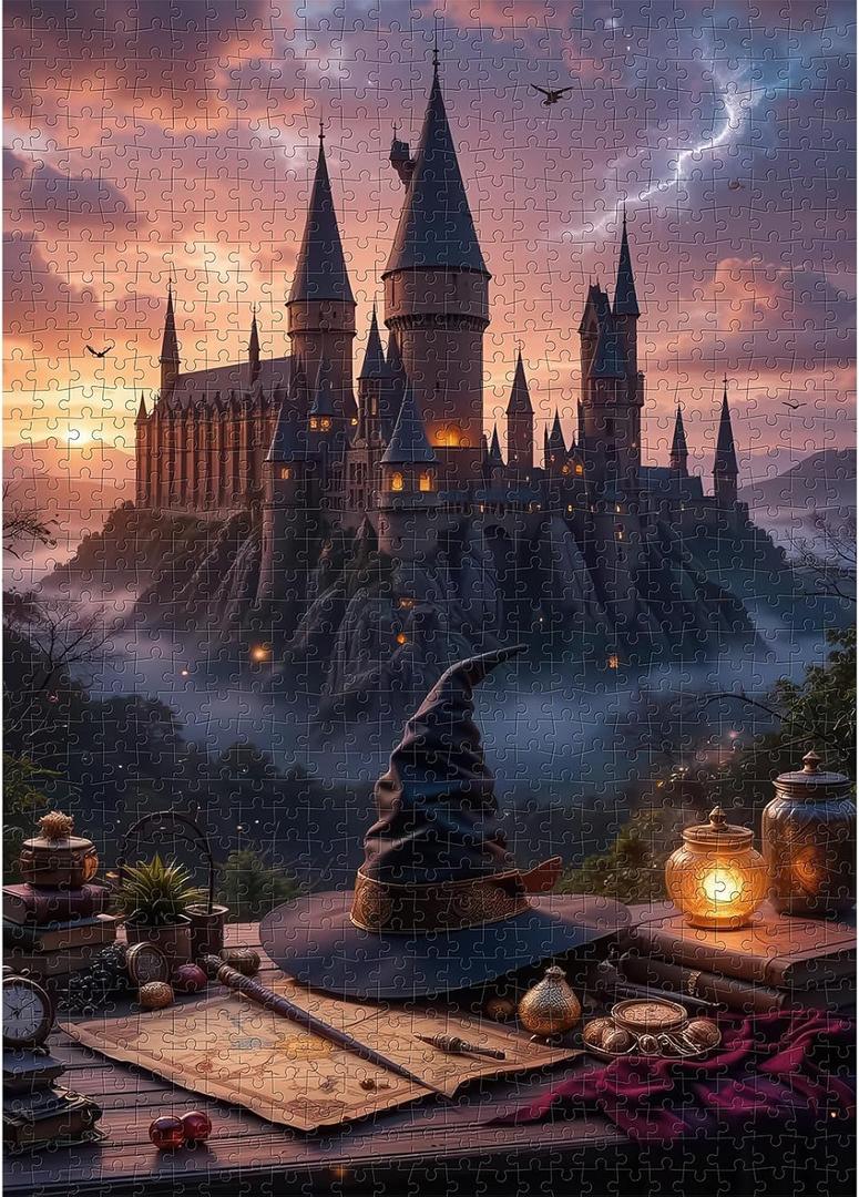 1000 Piece Jigsaw Puzzle for Adults  Magical Wizard Castle Fantasy Artwork, Enchanted Evening Landscape Puzzles, Premium Thick Puzzles Pieces, Challenging & Relaxing Art Puzzle for Adults (Castle)
