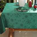 MATIRUG Green Christmas Tablecloth Rectangle 60x84 Inch, Spillproof Wrinkle Free Green Snowflake Jacquard Fabric Table Cloth for Xmas Winter Holiday New Year