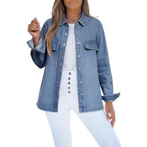 luvamia Jean Jackets for Women 2026 Fall Fashion Oversized Button Down Denim Jacket Western Shacket Jacket with Pockets (XXL)