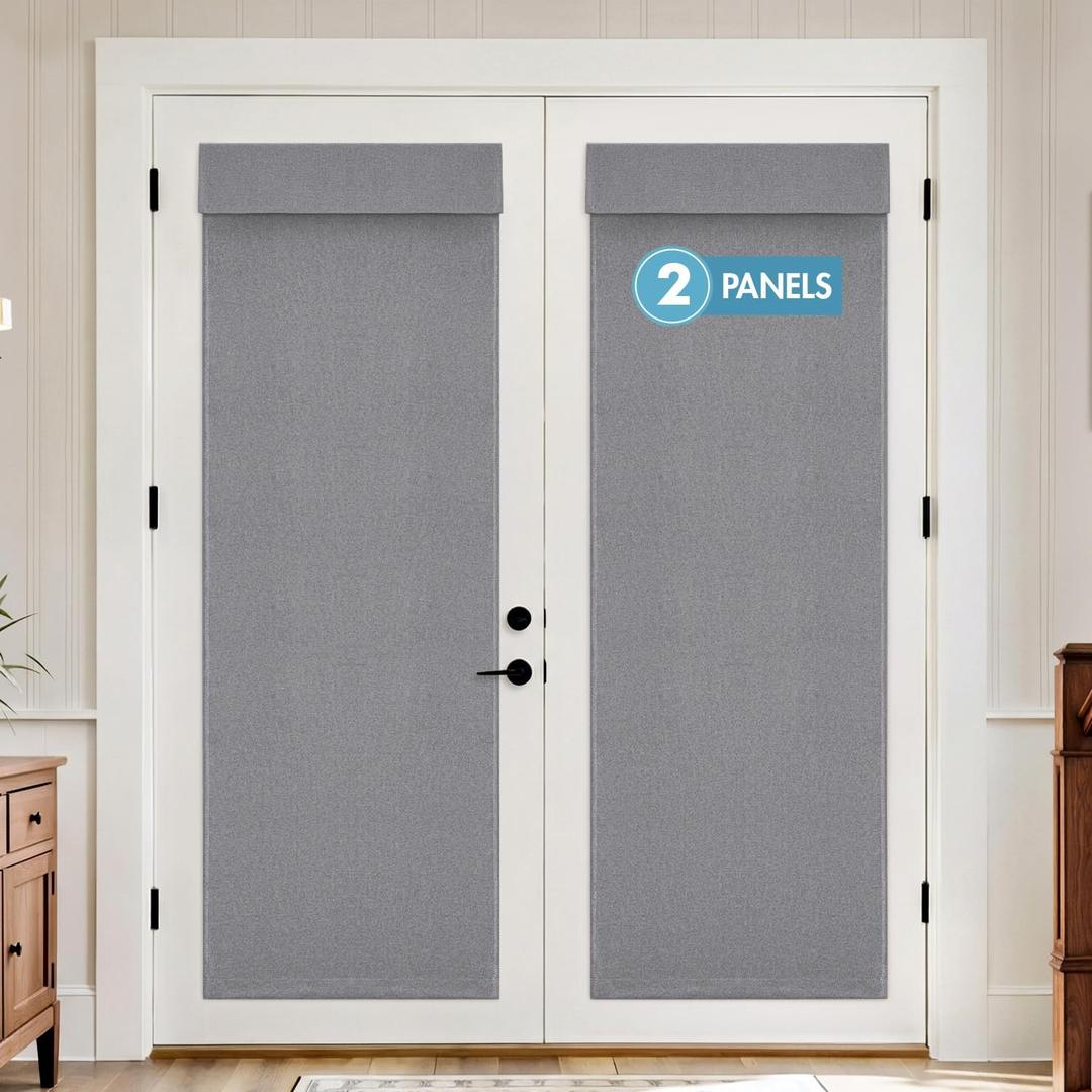 MIULEE 100% Blackout Linen French Door Curtains Gray W26xL72 2 Panels