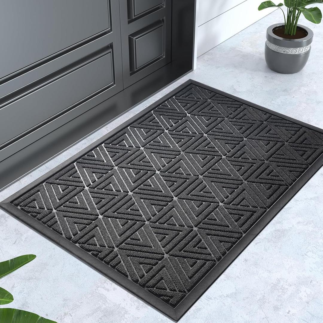 Yimobra Doormat Outdoor Entrance, 29.5"x17" Low Profile Welcome Mat for Front Door - Stain and Fade Resistant, All-Weather Waterproof Floor Mat for Patio, Garage, Porch, Easy Clean Black Indoor Mat