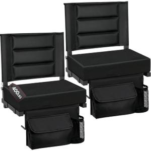 Stadium Seats with Back Support, Portable Bleacher Seat with Extra Thick Cushion, Folding Stadium Chair with Shoulder Strap, Removable Cushion and Storage Pocket for Sports Events