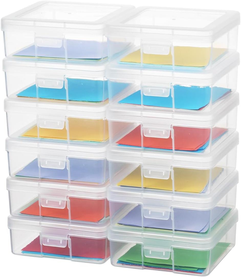 novelinks Stackable Plastic Clear Storage Box Containers with Latching Lid - Art Craft Supply Organizer Storage Containers for Pencil Box, Crayon, Beads, Jewelry (12 Pack Small -Clear)