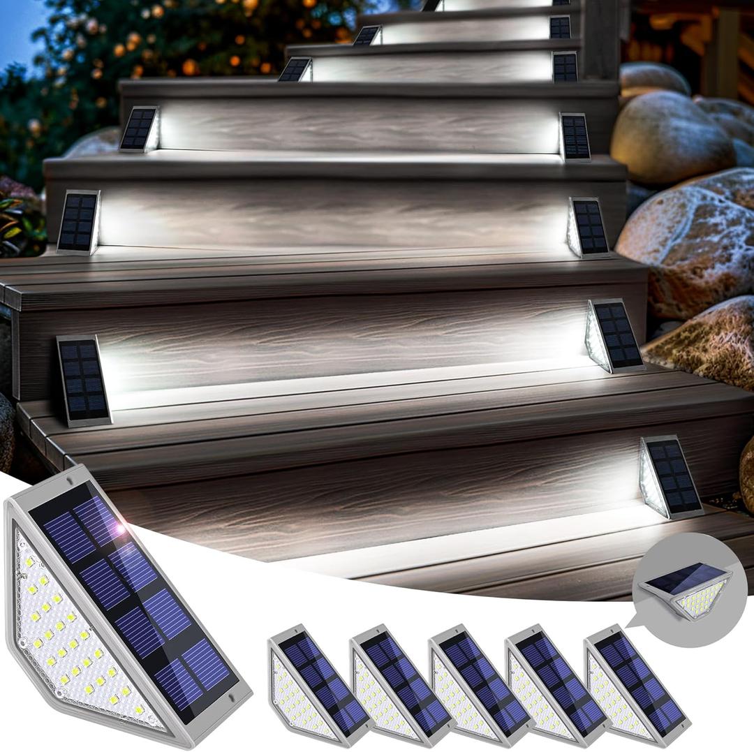 SOLPEX Solar Step Lights for Outside,Solar Lights Outdoor Waterproof Decor for Stair, Step, Deck, Fence, Front Porch, Balcony, Patio, Wall, Yard, Garden (6 Pack,Cold White&Gray Shell)