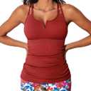 Summer Mae Tankini Swimsuits for Women Bathing Suits Top Ruched Two Piece Tummy Control Round Neck with V-Wire Swim Suits (Medium, Cerulean Crimson)