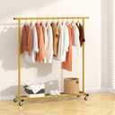 Buzowruil Metal Rolling Clothing Rack Adjustable Freestanding Garment Organizer with Wheels, Space-Saving Design for Home, Closet, Office, or Retail, Gold