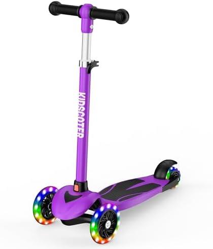 Multicolor Kids Scooter for Ages 3-12, 3 Wheel Lean to Steer Scooter with LED Light-Up Wheels, Adjustable Handlebar, Detachable Easy Storage for Boys & Girls