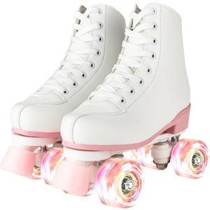 Women's and Girl's Classic Roller Skates,PU Leather Fantastic Flash Wheel Kid Roller Skates Girls Ages 6-12 Beginner for Indoor Outdoor (33-Youth 2)