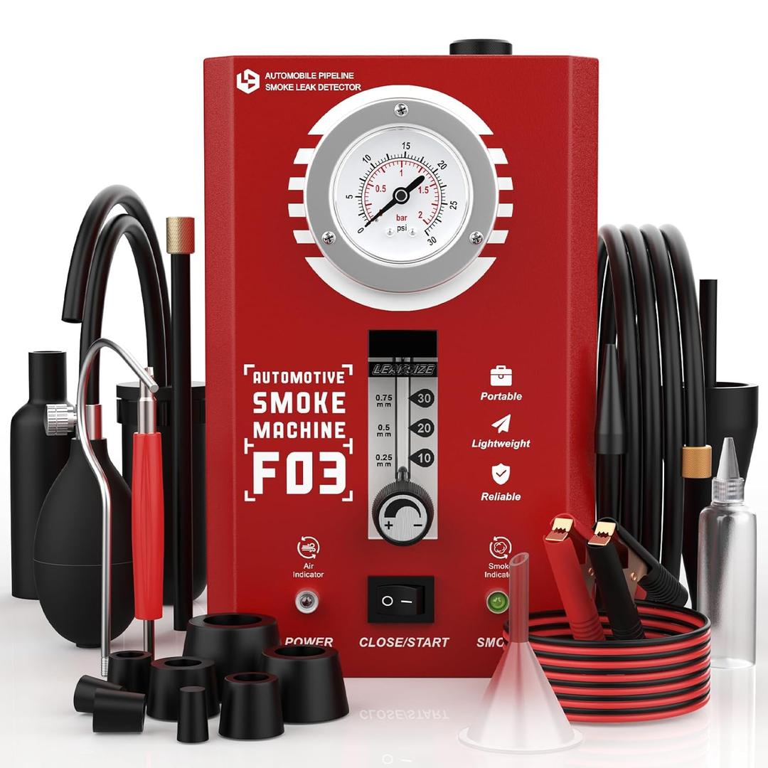 Smoke Machine Automotive with Flow Meter & Pressure Gauge, F03 EVAP Smoke Leak Detector Tester for Car & All 12V DC Vehicles in Vacuum - Fuel Diagnostic Pipe System, Built-in Air Pump (Oil Excluded)