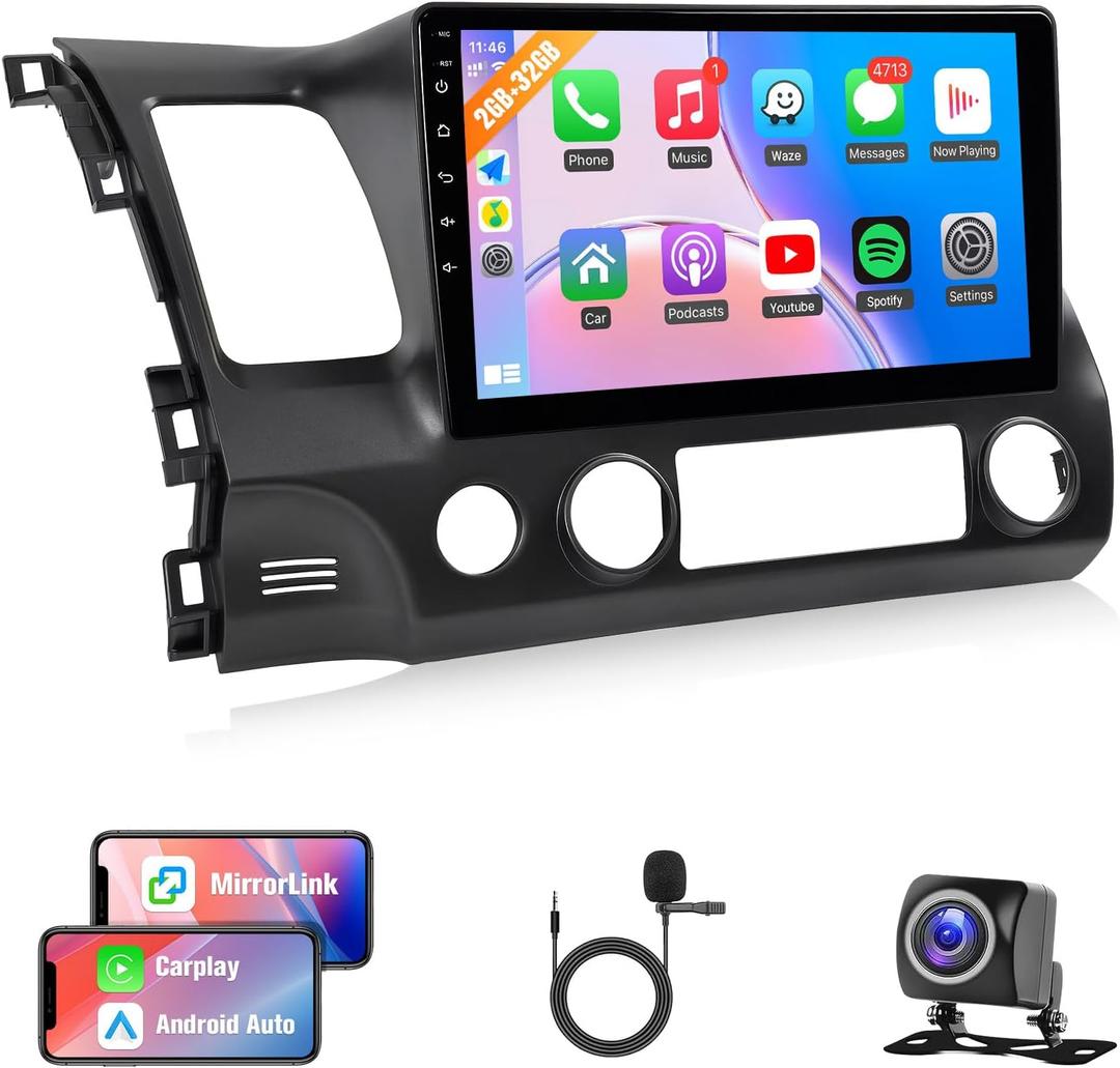 Naifay Car Stereo for Honda Civic 2006-2011 Wireless Carplay Android Auto, 2G+32G 10.1inch IPS Touch Screen for Civic Car Radio Bluetooth FM Audio Receivers GPS WiFi Backup Camera SWC+MIC