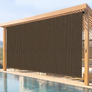 10'W x 8'H Mocha Outdoor Roller Shade with Crank Wand Patio Shades Roll up, Privacy Protection & UV Blocking for Pergola | Gazebo, 120"W x 96"H