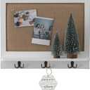 SOFE Linen Bulletin Board White Framed, Message Board with 3 Dual-Prong Key Holder Hooks, Photo Display Boards, Key Rack Wall Mount, Living Room, Dining Room, Hallways Decor
