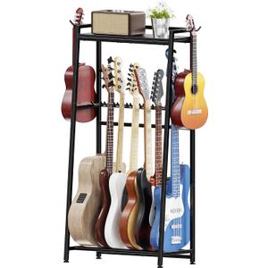Guitar Stand, Guitar Rack Holder for Acoustic Guitar, Electric Guitar, Bass Display Stand, Multiple Guitar Rack Holder for 7-9 Guitars, Guitar Amp Accessories, for Home Music Studio, Black