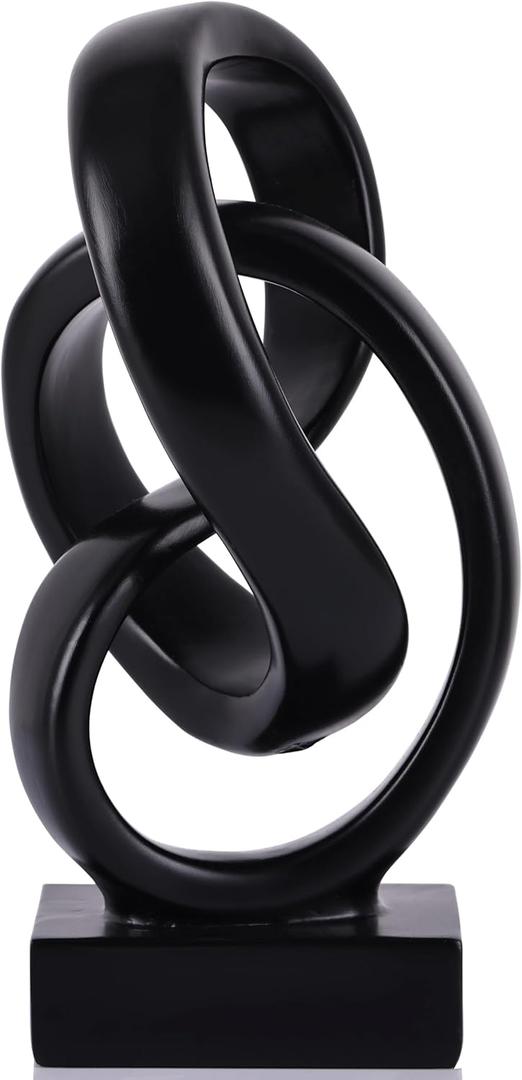 Modern Abstract Knot Sculpture, Artistic Mobius Inspired Resin Decor, Elegant Home and Office Decor, Perfect for Shelves, Desktops, and Mantles, Ideal Gift for Birthdays, Housewarmings (Black)