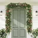 9FT Pre-Lit Artificial Christmas Garland with 50 Led Light, Green, Decorated with Pine Cones, Glitter Powder Gold Ball, Christmas Collection Indoor Outdoor Decor