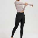 ODODOS 2-Pack Full Length High Waist Workout Leggings with Pockets for Women, 28" Tummy Control Athletic Yoga Pants, Black+Purple Taupe, Large (L)