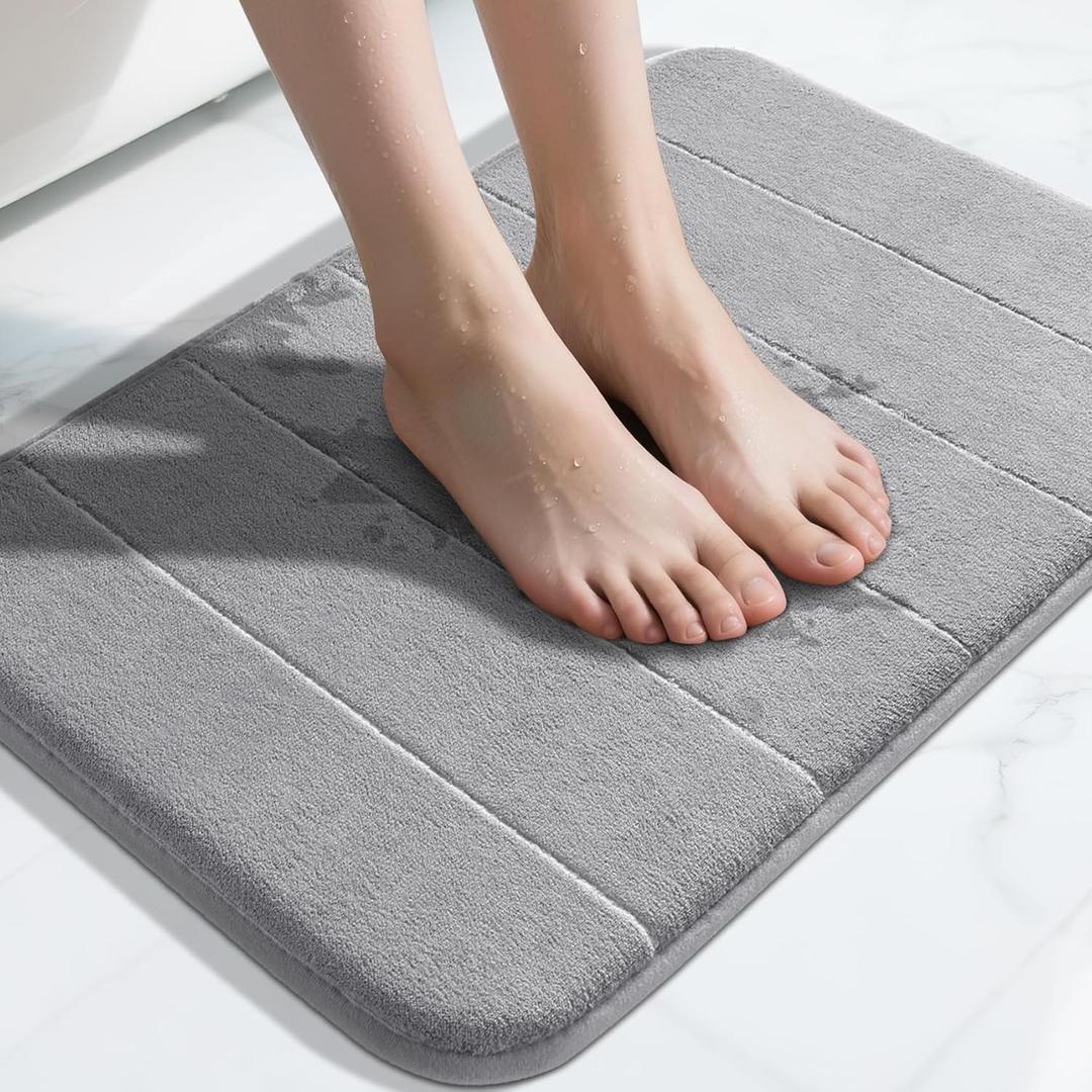 Yimobra Memory Foam Bath Mat, Super Soft Absorbent Bathroom Rug Non Slip 24x17 Inch, Quick Dry, Machine Washable Floor Carpet for Tub Shower, Home Decor Accessories, Gray 