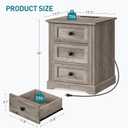 RALGEND Night Stand with 3 Drawers, 18 Inch Wide End Table with Charging Station, Farmhouse Nightstand, Bedside End Tables Living Room, End Tables with Storage for Bedroom, Greige, 17.7"L x 17.7"W x 24"H