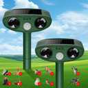 2026 Upgraded Ultrasonic Solar Animal Repellent Outdoor, Deer Repellent Devices Squirrel Cat Raccoon Rabbit Dog Deterrent with Motion Sensor for Yard Garden Lawn-2 Pack