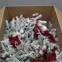 Pre-lit Snow Christmas Wreath with Red Balls,Berries and Bows,24 Inch 50 Battery Operated LED Lights,Holiday Decoration for Front Door Outdoor