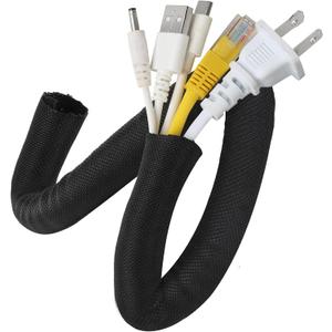 16FT Black Cable Sleeve Cover, 1/2 inch Cord Protector Wire Loom Tubing, Braided Cable Management Sleeve for TV, Computer, Home Theater, Engine Compartment Wire Protection - Prevention of Pet Chewing